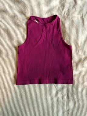 Free People Fuchsia Ribbed High-Neck Crop Tank